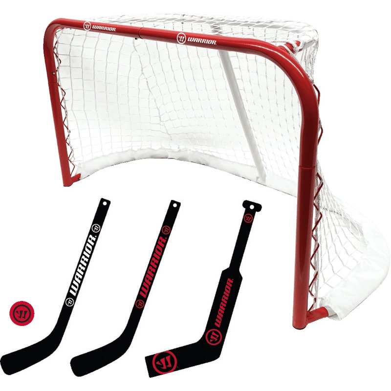 Mini Hockey Goal Set with 30-Inch Metal Net, 2 Player Sticks & Ball - Complete Combo