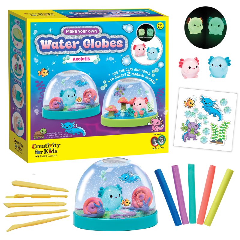 Water Globe Craft Kit with Axolotl Figures for Kids - Make 2 Snow Globes