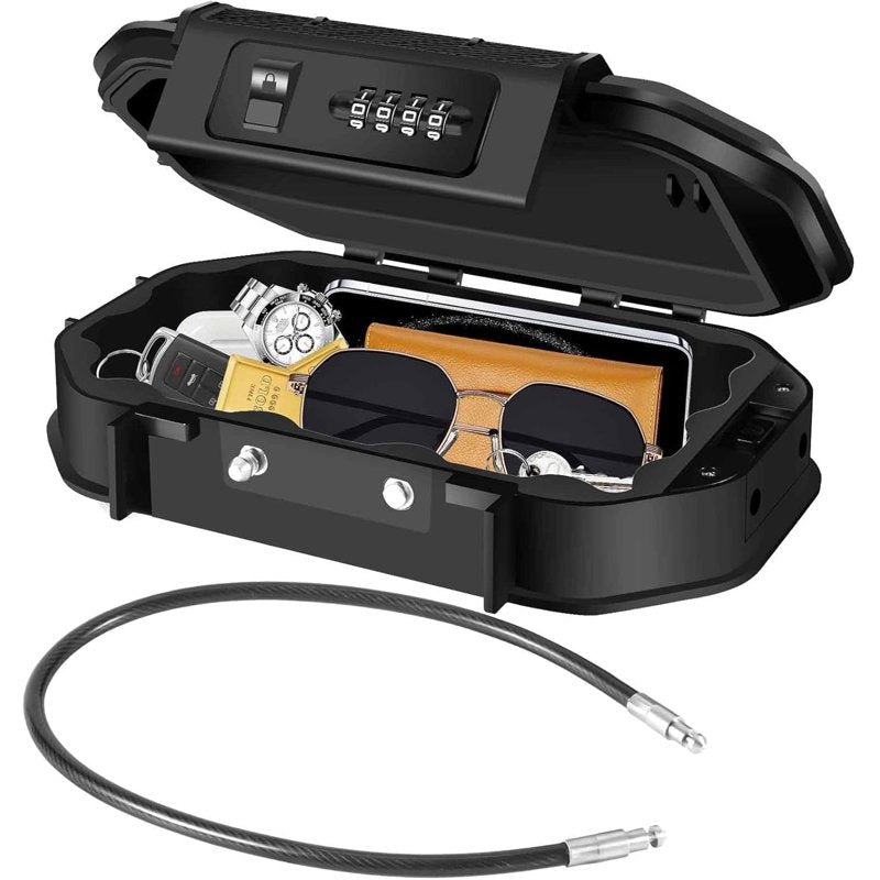 Portable Waterproof Lock Box with 4-Digit Combination and Removable Steel Cable