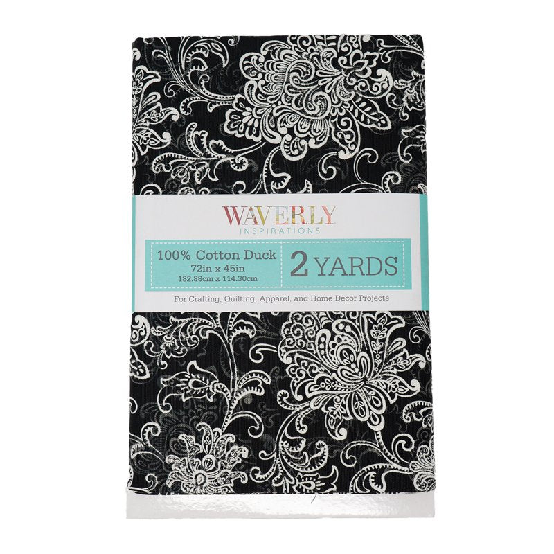 Cotton Duck Fabric for Quilting & Sewing - 2 Yards, Black Scroll Print, 45" Wide