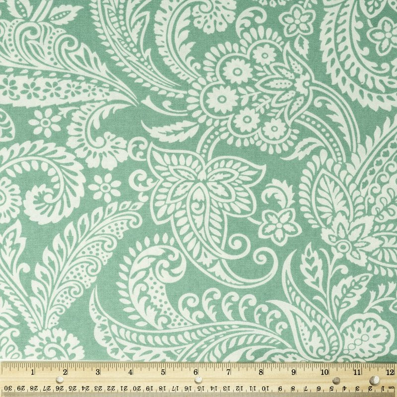 Cotton Duck Fabric for Quilting & Sewing - Aqua Paisley, 54" Wide