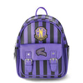 Women's Gothic Striped Mini Backpack with Wednesday Crest - Purple and Black