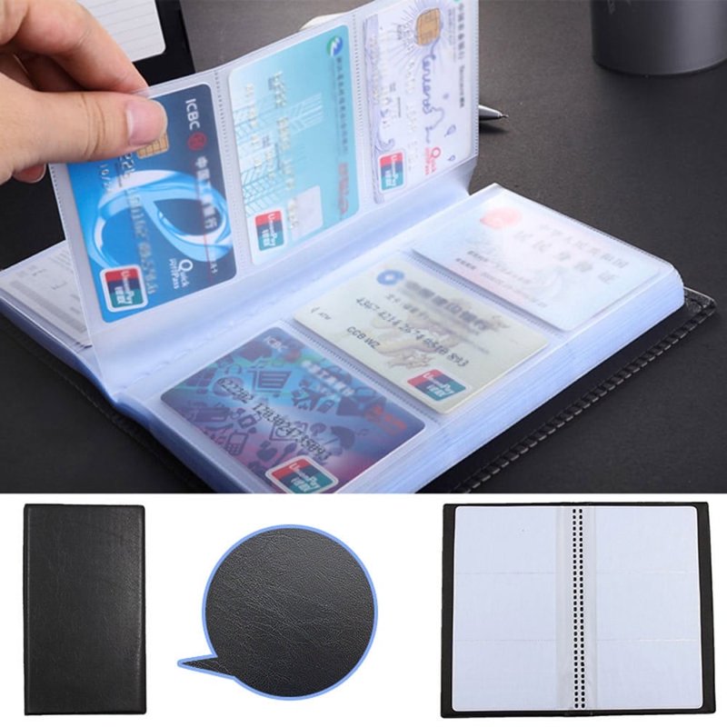 Black Leather Business Card Holder Organizer 120 Capacity PU Credit Card Booklet