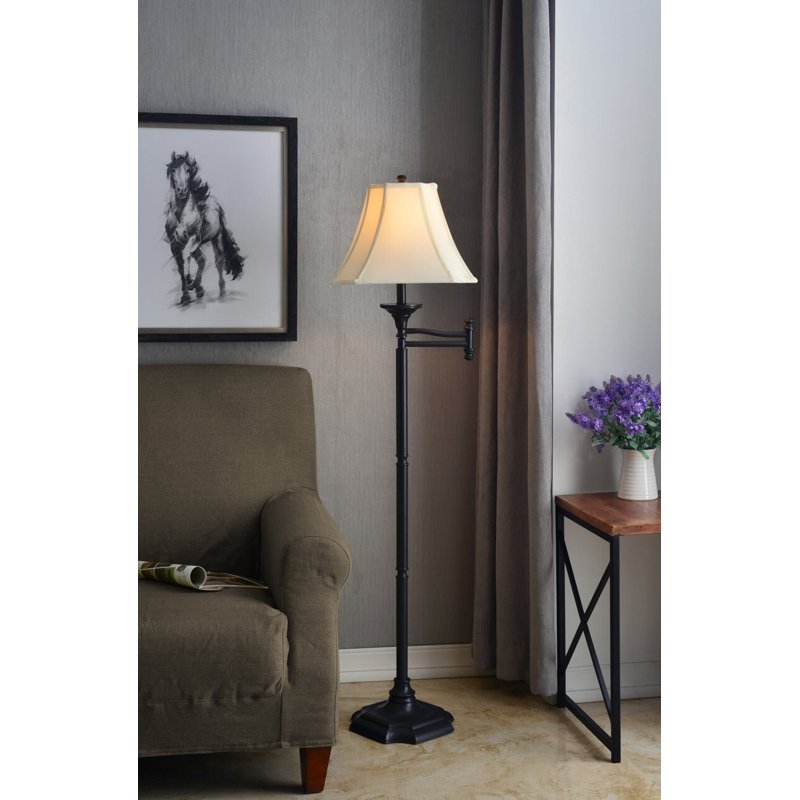 Wentworth Vintage Swing Arm Floor Lamp - Burnished Bronze with Cream Shade