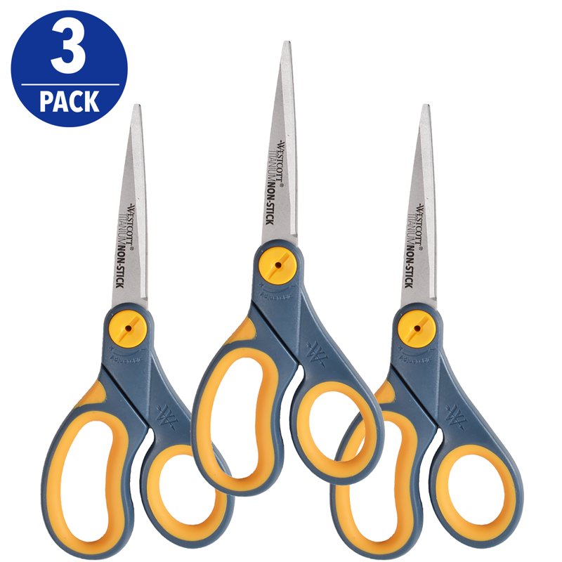 Westcott 8-Inch Titanium Bonded Non-Stick Straight Scissors — 3 Pack, Yellow