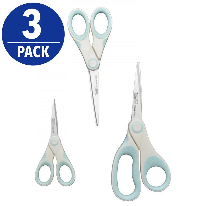 Non-Stick Craft & Office Scissors 8 7 5 Inch 3-Pack - Sharp, Durable, Comfortable Handles