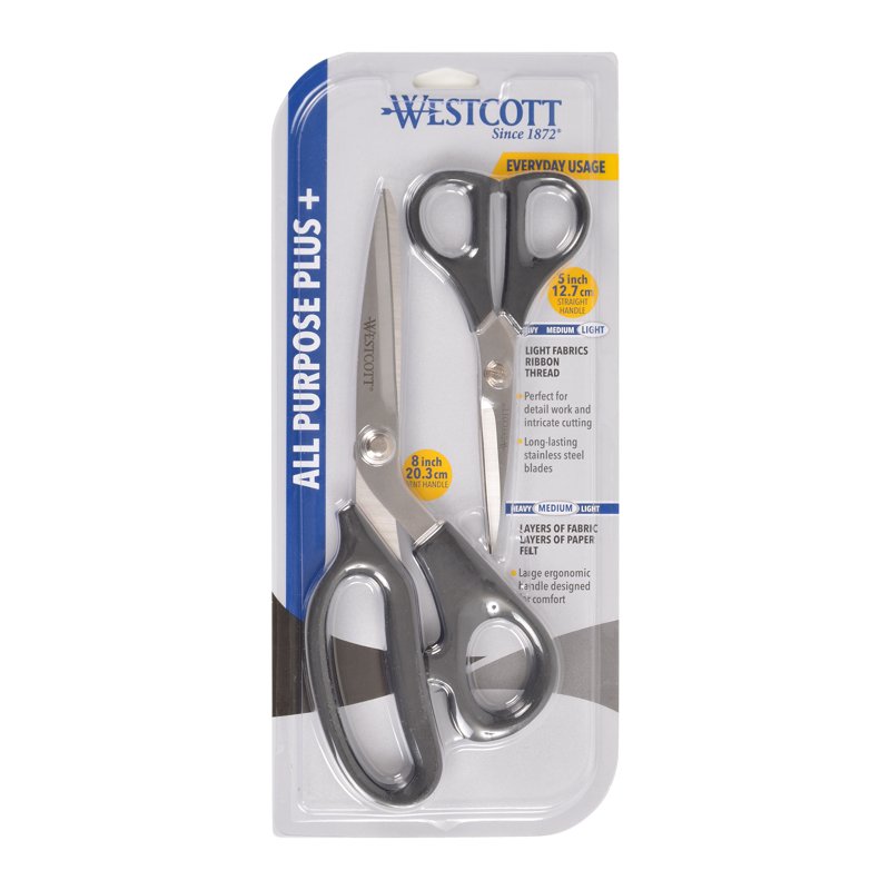Multipurpose Scissors Set - 8 Inch Bent & 5 Inch Straight Stainless Steel, All-Purpose for Sewing, Office & Crafts, 2 Pieces