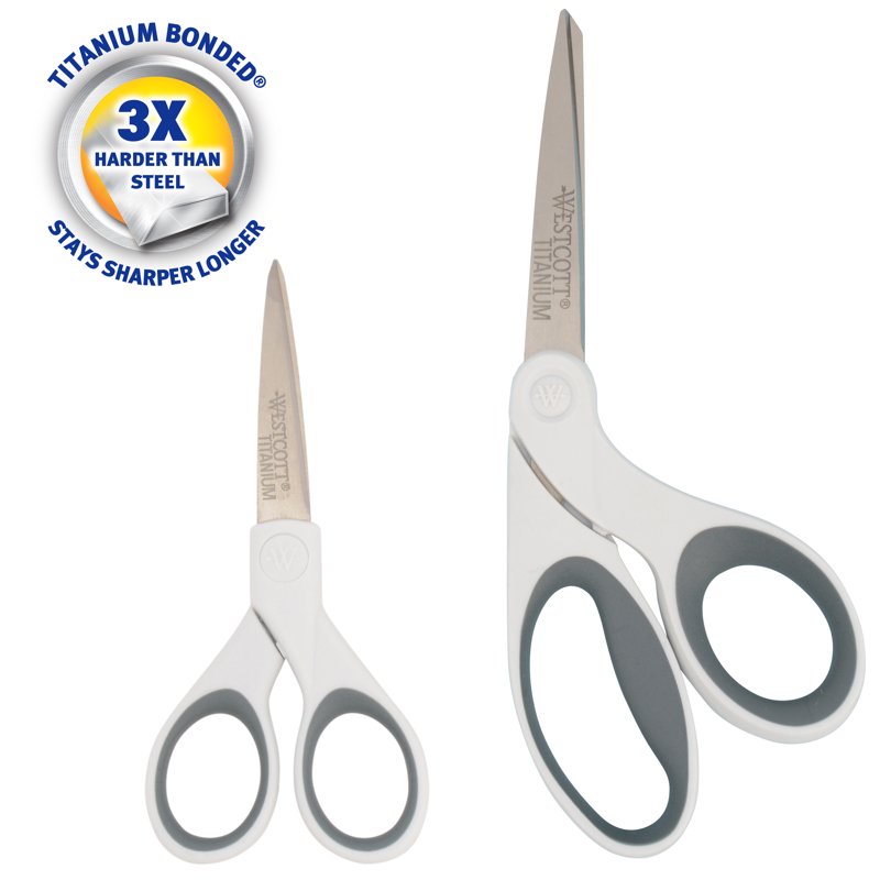 Titanium Bonded Craft Scissors 8" Bent & 5" Straight White 2-Pack