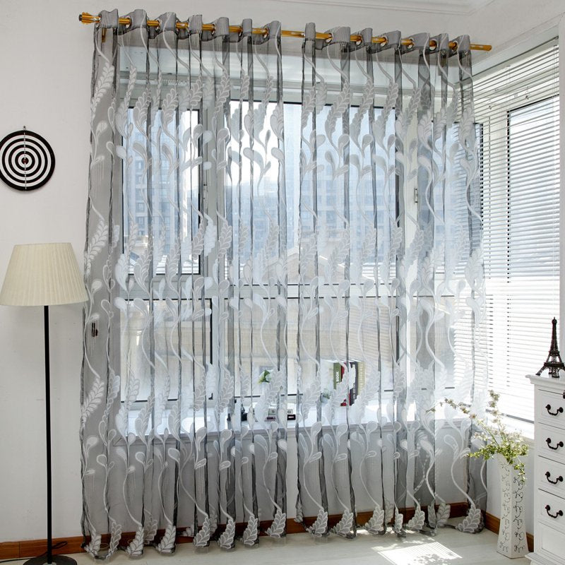 Sheer Curtain Panel with Wheat Embroidery for Bedroom and Living Room - 78x39 Inches