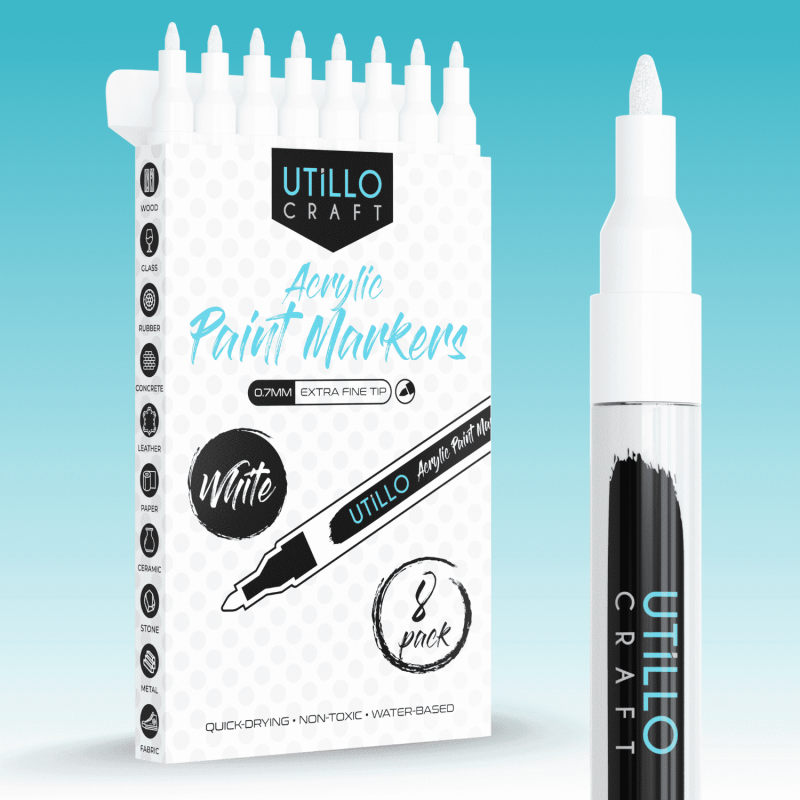 White Acrylic Paint Markers - 8 Pack Fine Tip Permanent Paint Pens