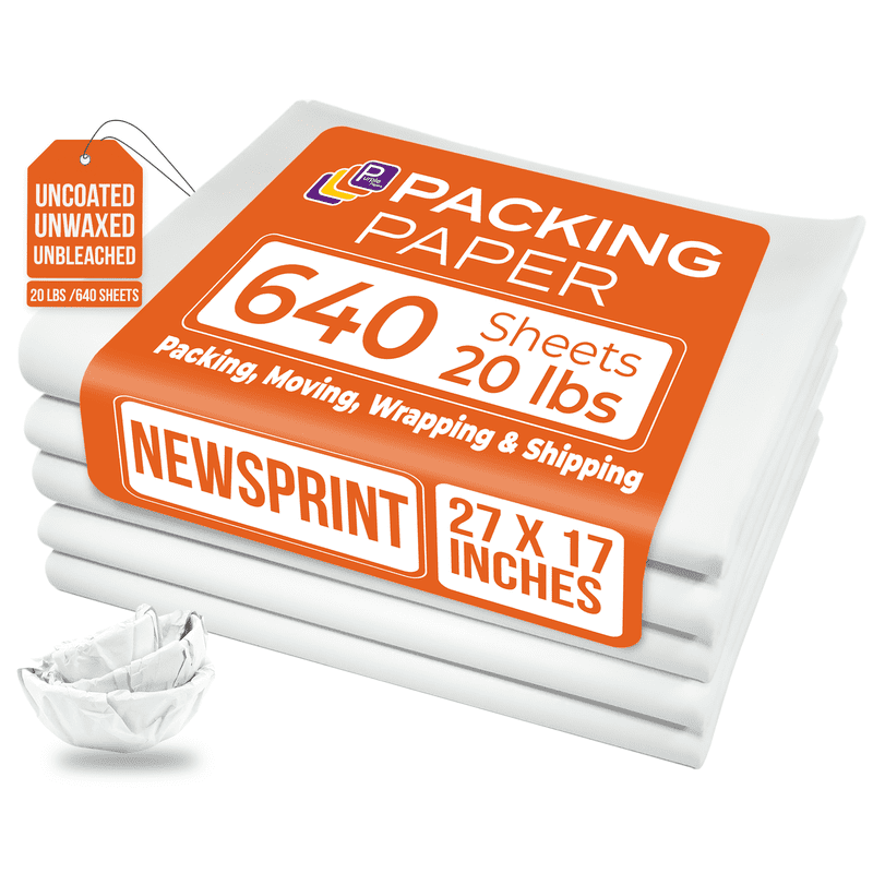 Bulk Packing Paper Sheets for Moving - 640 White Newsprint Wraps 27x17 Inches