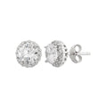 Sterling Silver 7mm Round CZ Halo Stud Earrings - White