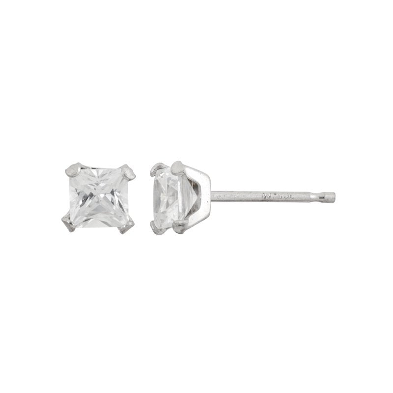 White CZ Sterling Silver Square Martini Earrings - 4mm Sparkling Studs