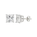 Sterling Silver 8mm Square CZ Stud Earrings - White
