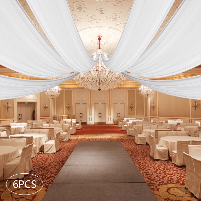 White Ceiling Drapes for Wedding - 6 Panels 5FT x 30FT Chiffon Backdrop