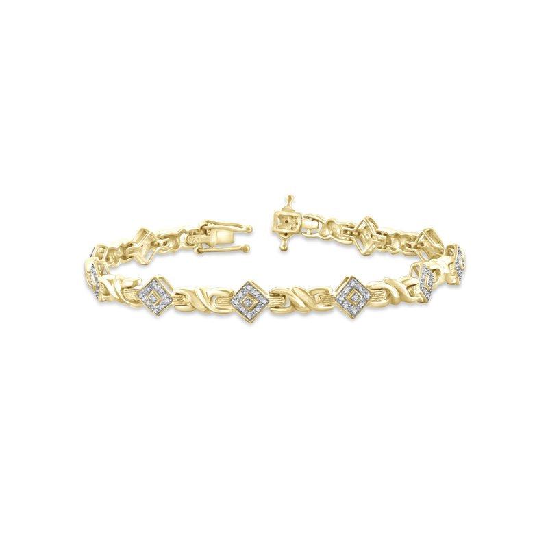 White Diamond Accent 14k Gold Plated Brass Bracelet - 7.25 Inches