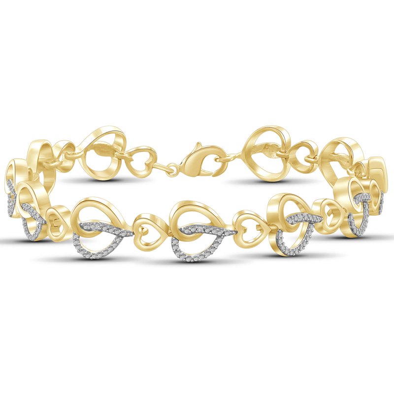 Heart Bracelet with Diamonds and 14k Gold Plating - 8 Inch