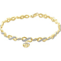 Heart and Infinity Bracelet with White Diamond Accents - 14k Gold-Plated, 7.75 Inch Beaded Links