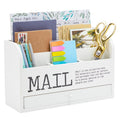 White Desktop Mail Organizer with Drawer - 3-Tier Wooden Countertop Storage Box