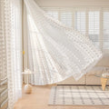 White Semi Sheer Curtain Panel Set - Boho Pompom Tufted Window Drapes for Bedroom & Nursery