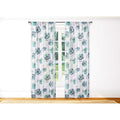 White Semi-Sheer Window Curtain Panel Pair with Indigo Aqua Floral Design 84in