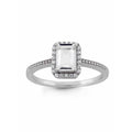Sterling Silver White Topaz CZ Halo Ring with Emerald Cut Center