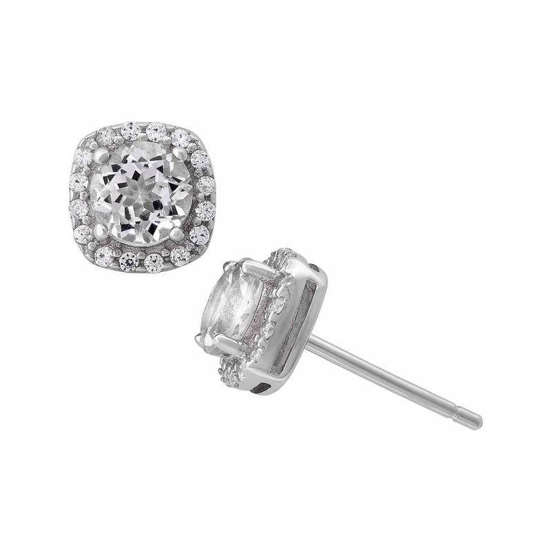 Sterling Silver White Topaz and CZ Halo 5mm Stud Earrings
