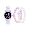 Girls White Floral Silicone Strap Digital Watch with Bow & Matching Bracelets
