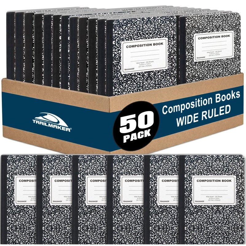 Bulk Composition Notebooks - Wide Ruled Marble Cover, 200 Pages, 50 Pack