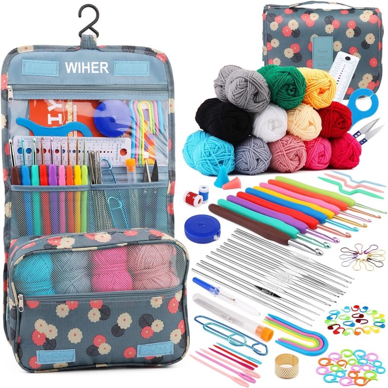 Crochet Kit for Beginners with 130 Pcs, Ergonomic Hooks & Storage Bag