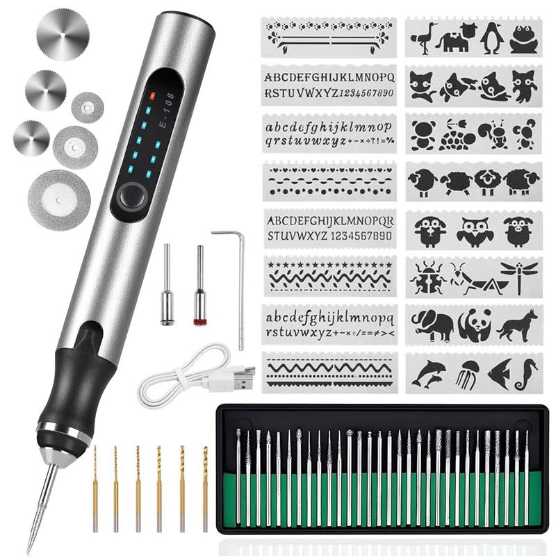 Electric Engraving Pen Kit with 42 Bits - Portable DIY Rotary Tool for Jewelry Wood Metal Glass Etching