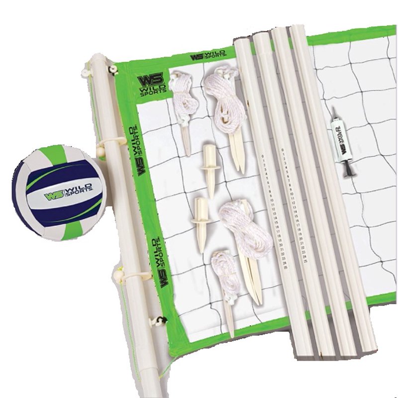 Outdoor Volleyball Set with 8 Ft Net, Official-Size Volleyball & Pump - Durable & Portable