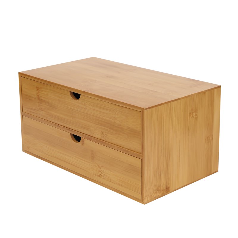 Large Capacity Desk Organizer with 2 Drawers - Minimalist Bamboo Office & Cosmetic Storage