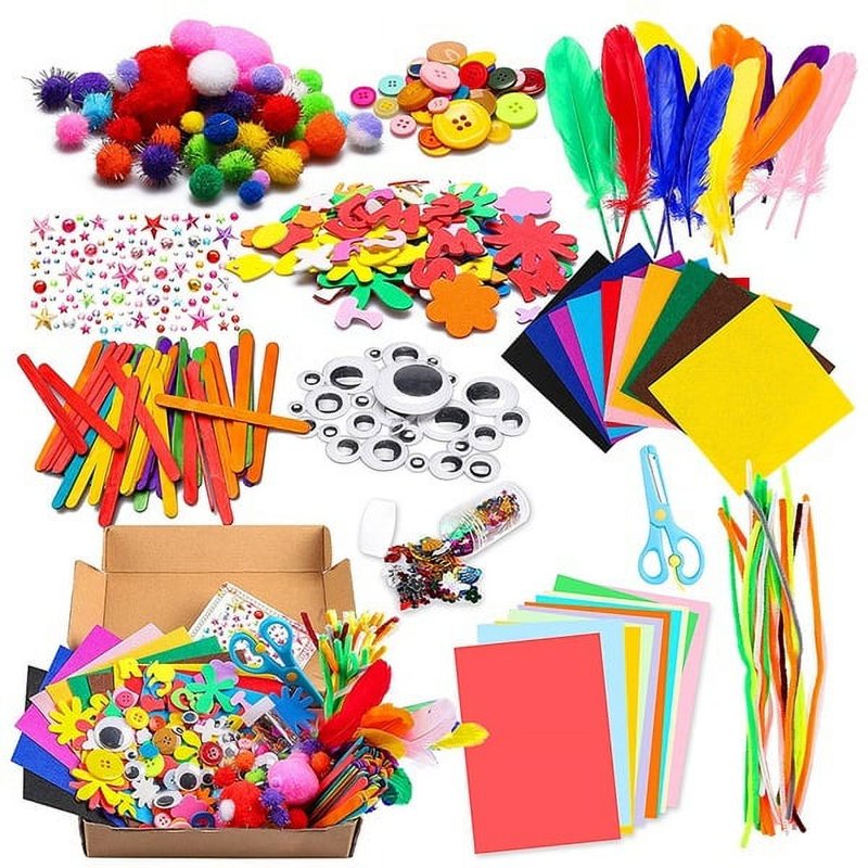 Kids DIY Art & Craft Kit with Wooden Sticks, Beads, Stickers, and More - Creative Craft Supplies for Children