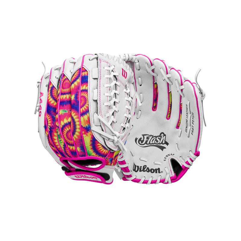 Youth Fastpitch Softball Glove 12 Inch Outfield Mitt for Right Hand Throw - White Tie Dye