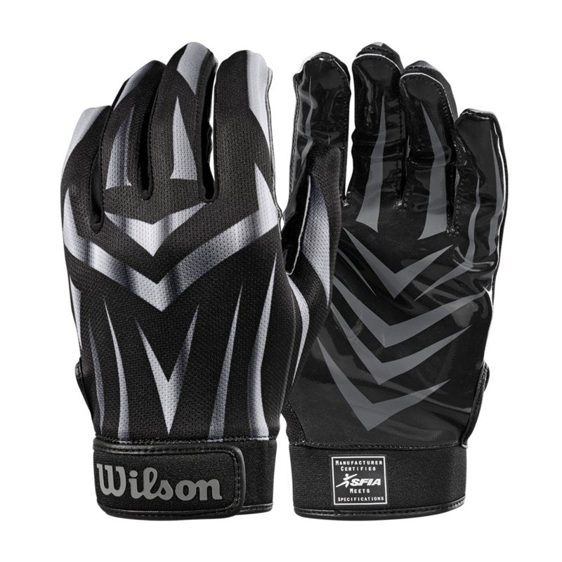 Youth Football Receiver Gloves Black Grey - Lightweight, Flexible, Adjustable Fit