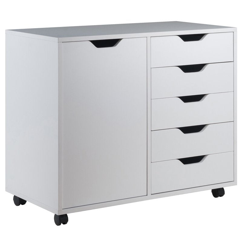 Mobile Storage Cabinet with 5 Drawers and Adjustable Shelf — White Finish