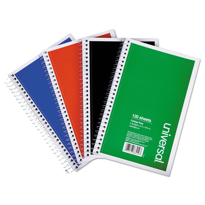 Wirebound Notebook 9.5 x 6 Inches 3 Subjects Medium College Rule Assorted Color Covers 120 Sheets Pack of 4