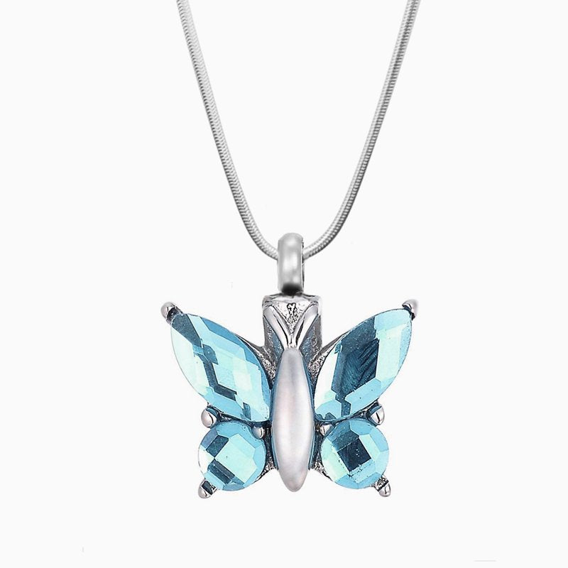 Women's Cremation Necklace with Butterfly Pendant and Free Fill Kit - Memorial Jewelry