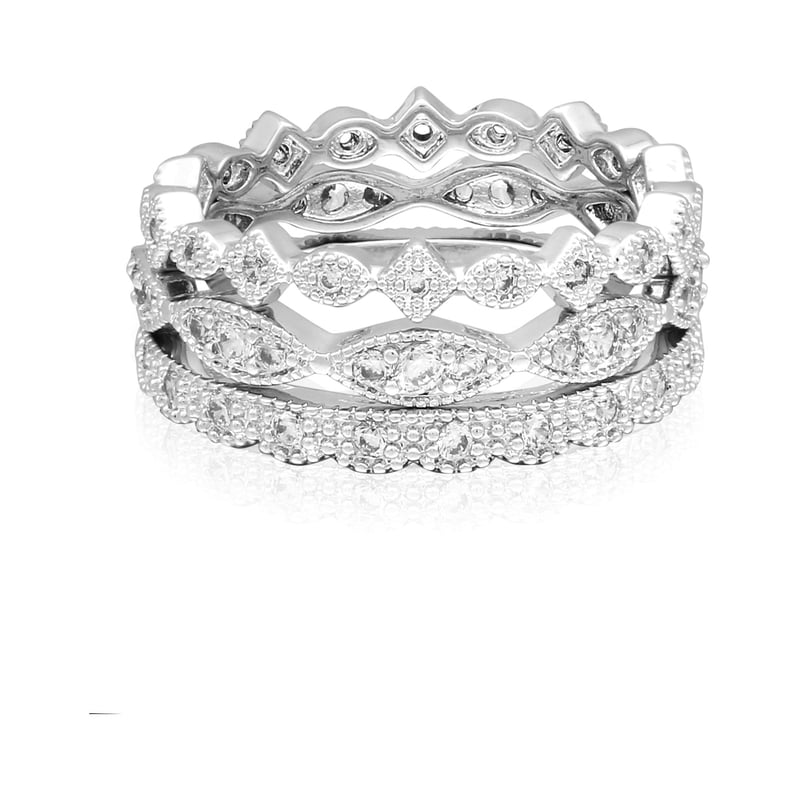 Women's Silver Plated Cubic Zirconia Ring Set - Art Deco, Stackable Jewelry