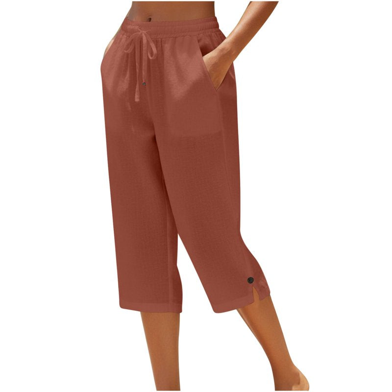 Women's Wide Leg Capris with Pockets - Summer Casual Stretchy Work & Golf Pants