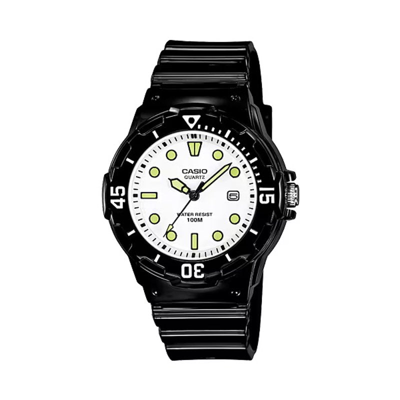 Sporty Women's Black Watch with White Dial, Water Resistant up to 100M