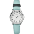Women's Blue Leather Strap Watch - Small Silver-Tone Case, Easy Read Dial