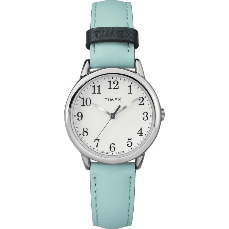 Women's Blue Leather Strap Watch - Small Silver-Tone Case, Easy Read Dial