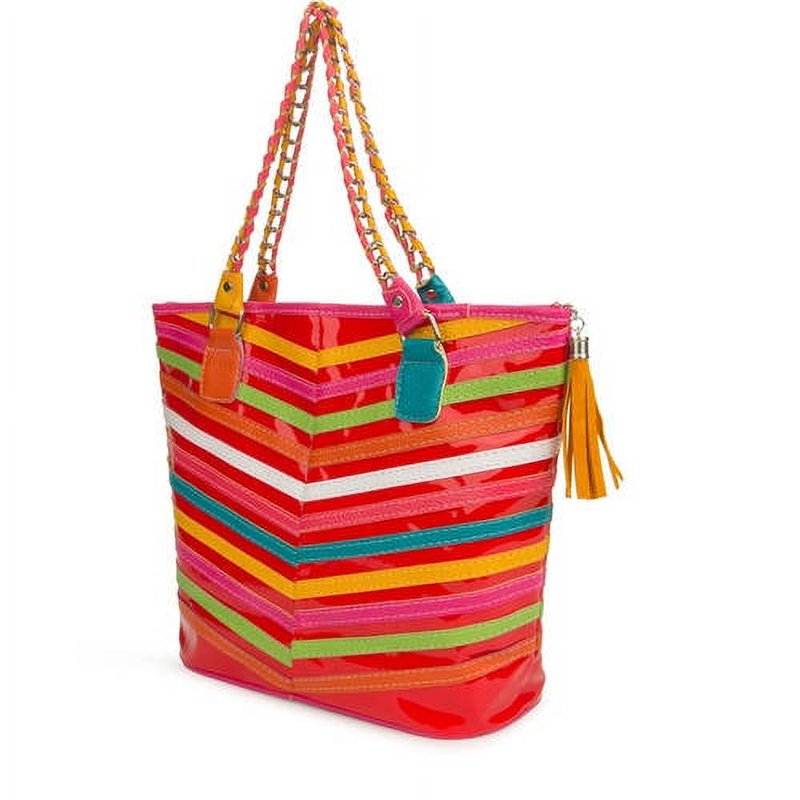 Women's Stripe Design Tote Bag with Multiple Carry Options - Fashion & Utility