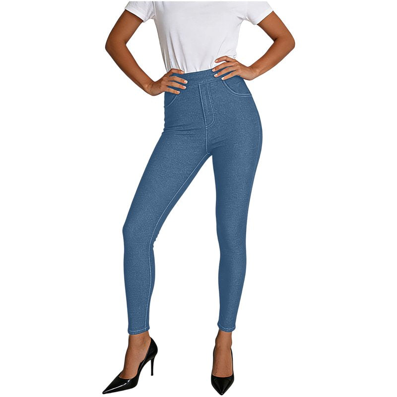 Women's High Waisted Jeggings with Pockets - Stretchy Tummy Control Skinny Denim Pants