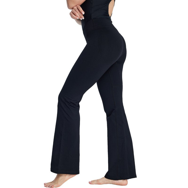 Women's Seamless Flared Leggings with Scrunch Butt & High Waist - Black, Size L