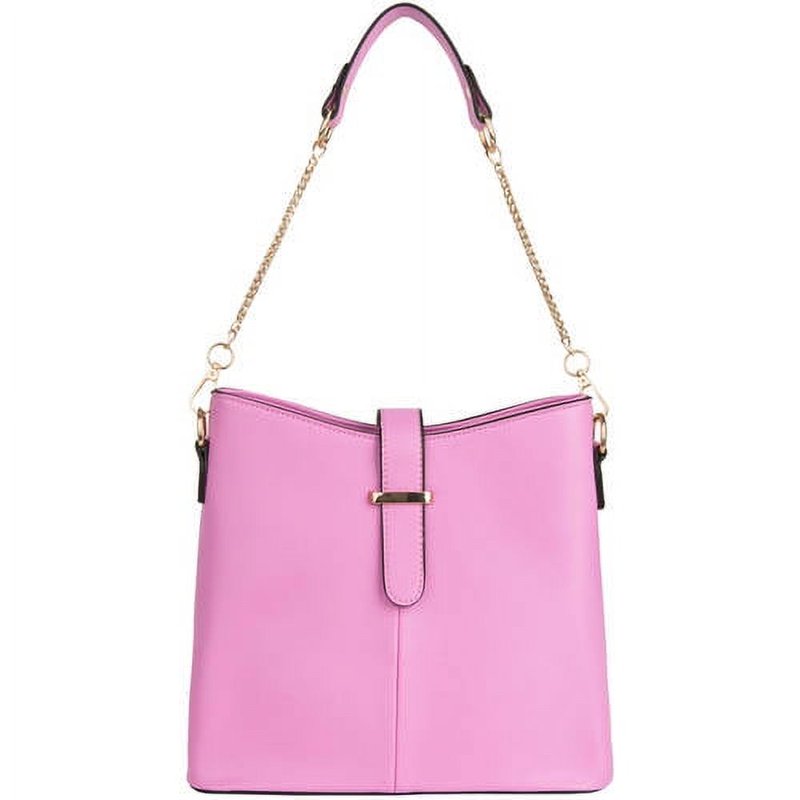 Women's Leatherette Shoulder Bag with Buckle - Purse with Multiple Compartments