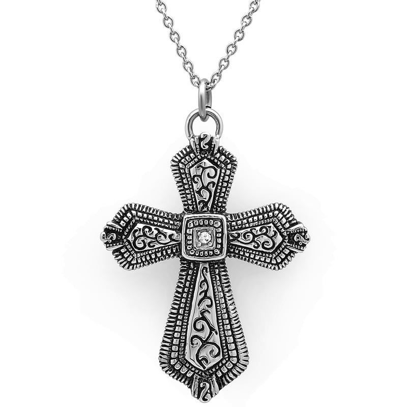 Women's Stainless Steel Cross Pendant with 18-inch Rolo Chain - Hypoallergenic Jewelry