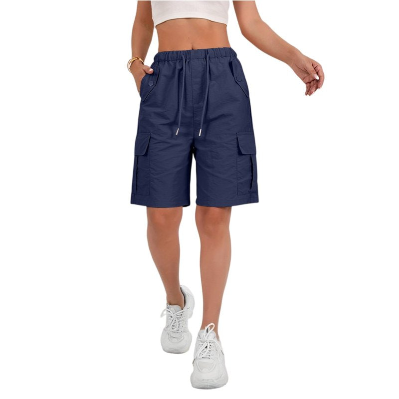 Women's Hiking Cargo Shorts with Drawstring High Rise Knee Length Casual Pants